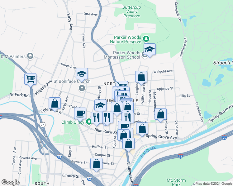 map of restaurants, bars, coffee shops, grocery stores, and more near in Cincinnati