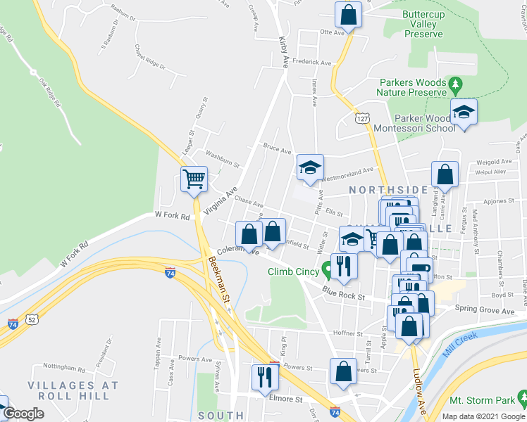 map of restaurants, bars, coffee shops, grocery stores, and more near 1834 Chase Avenue in Cincinnati