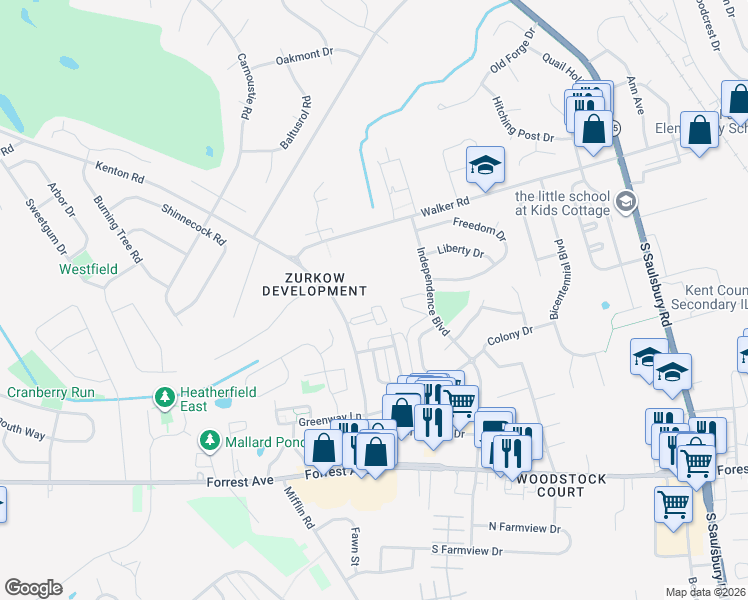 map of restaurants, bars, coffee shops, grocery stores, and more near in Dover