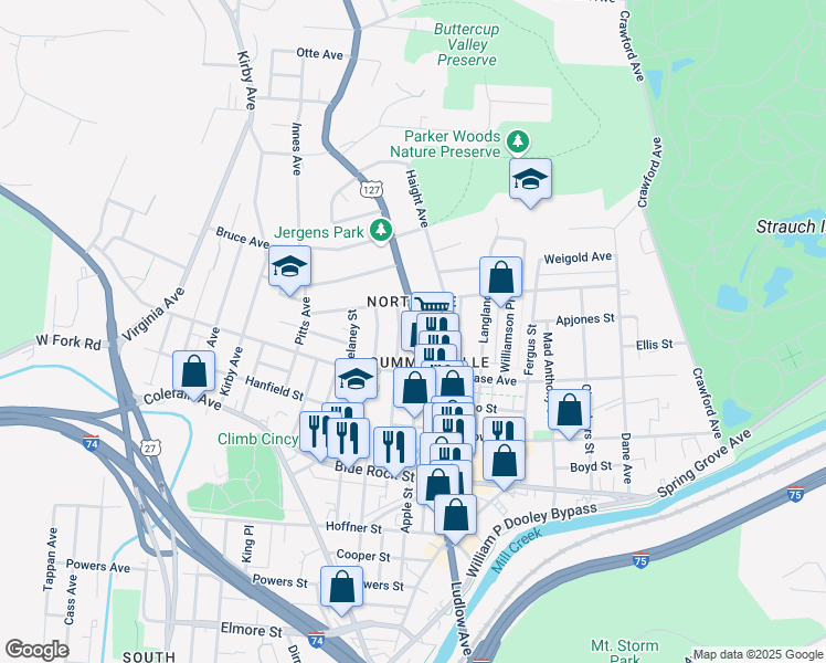 map of restaurants, bars, coffee shops, grocery stores, and more near in Cincinnati