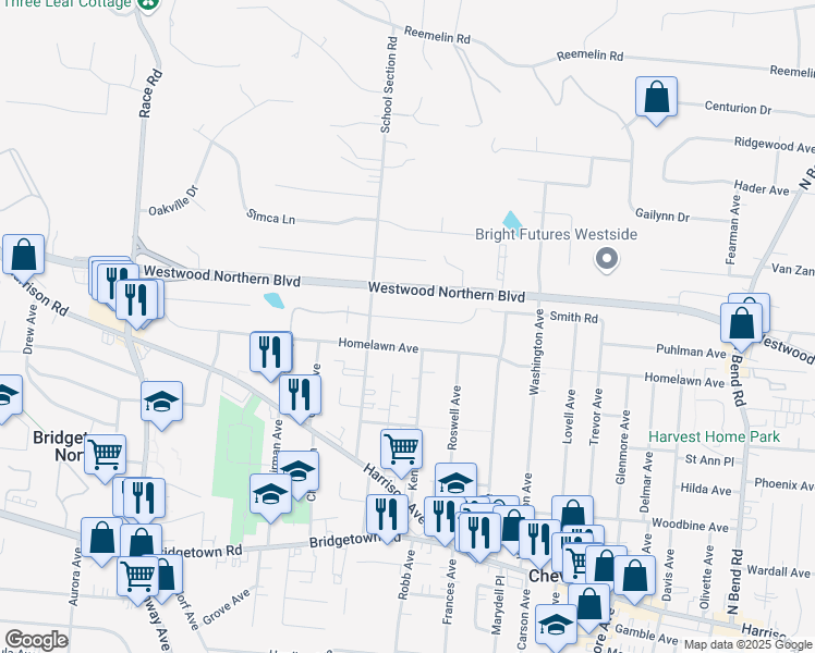 map of restaurants, bars, coffee shops, grocery stores, and more near 4170 Janward Drive in Cincinnati