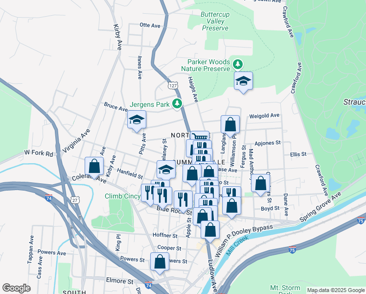map of restaurants, bars, coffee shops, grocery stores, and more near in Cincinnati