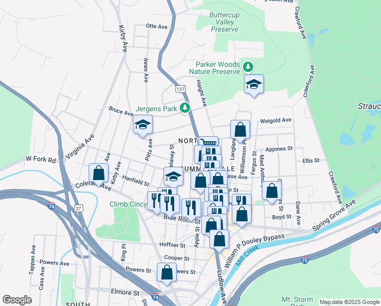 map of restaurants, bars, coffee shops, grocery stores, and more near in Cincinnati