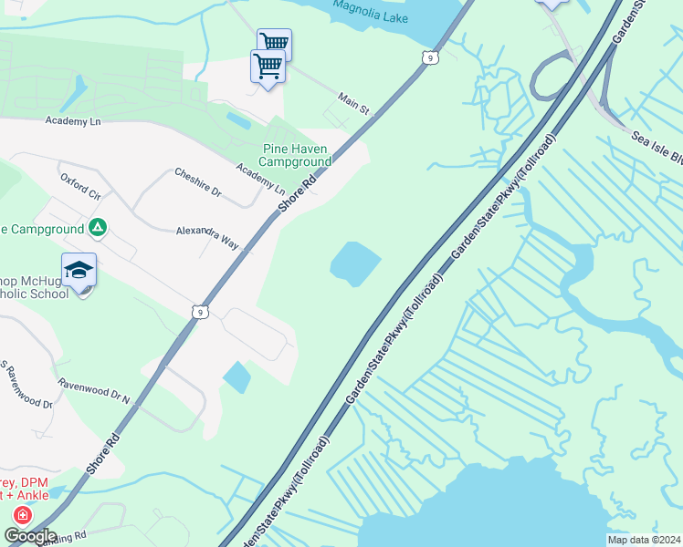 map of restaurants, bars, coffee shops, grocery stores, and more near 2304 U.S. 9 in Cape May County