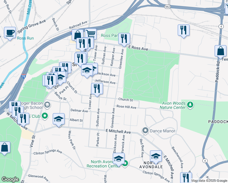 map of restaurants, bars, coffee shops, grocery stores, and more near 4426 Kemper Avenue in Cincinnati