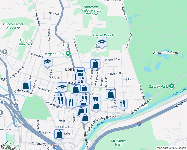 map of restaurants, bars, coffee shops, grocery stores, and more near 4254 Williamson Place in Cincinnati