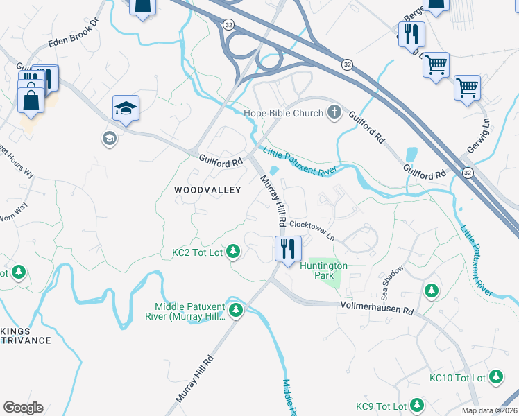 map of restaurants, bars, coffee shops, grocery stores, and more near 7502 Summer Blossom Lane in Columbia