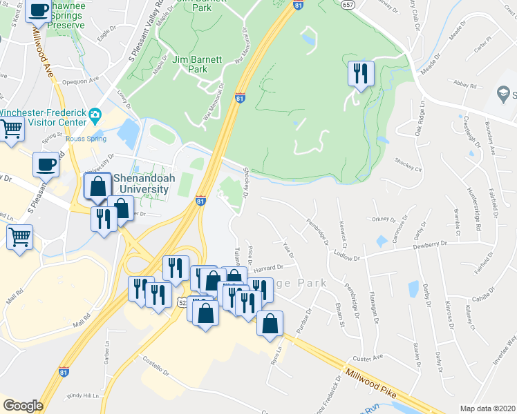 map of restaurants, bars, coffee shops, grocery stores, and more near 310 Yale Drive in Winchester