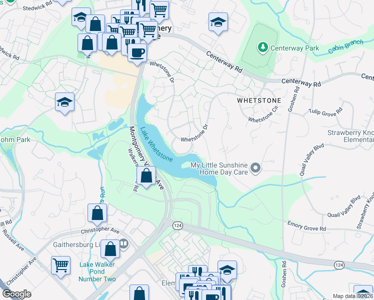 map of restaurants, bars, coffee shops, grocery stores, and more near 9709 Lookout Place in Gaithersburg