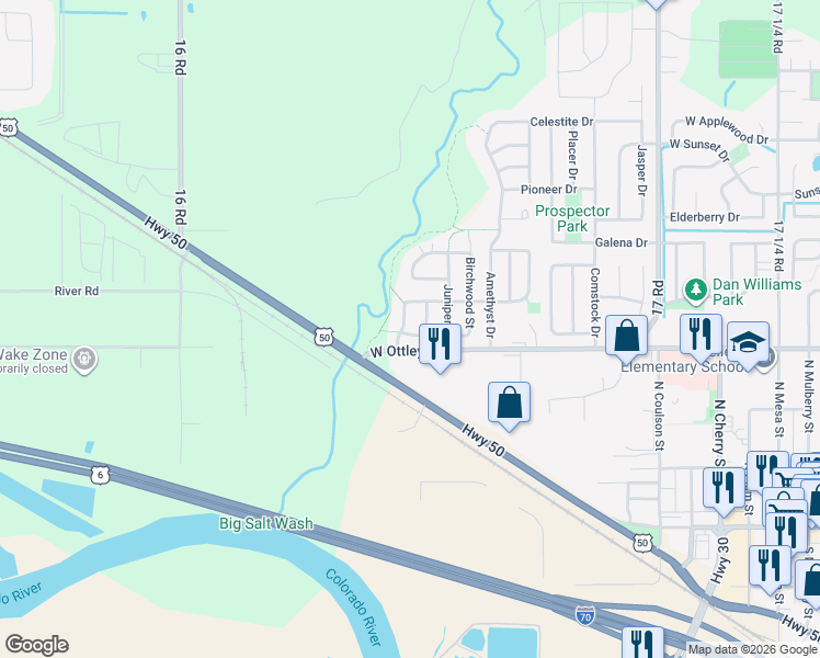 map of restaurants, bars, coffee shops, grocery stores, and more near 420 Breeze Drive in Fruita