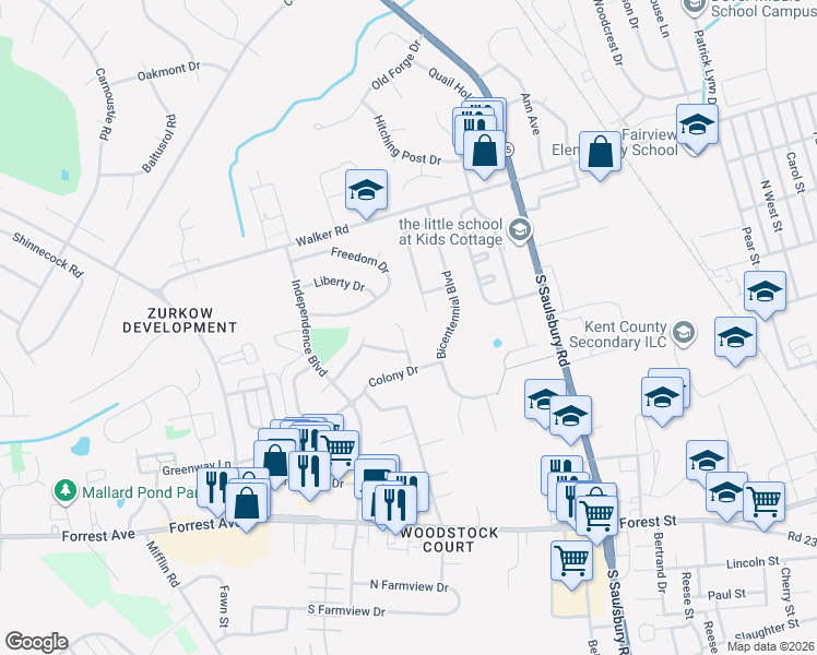 map of restaurants, bars, coffee shops, grocery stores, and more near 121 Meetinghouse Lane in Dover