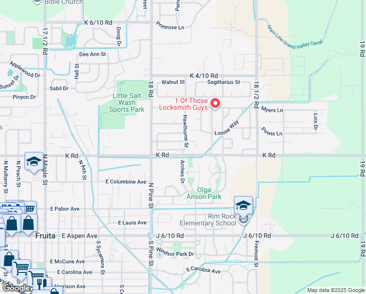 map of restaurants, bars, coffee shops, grocery stores, and more near 1187 Cherrywood Avenue in Fruita