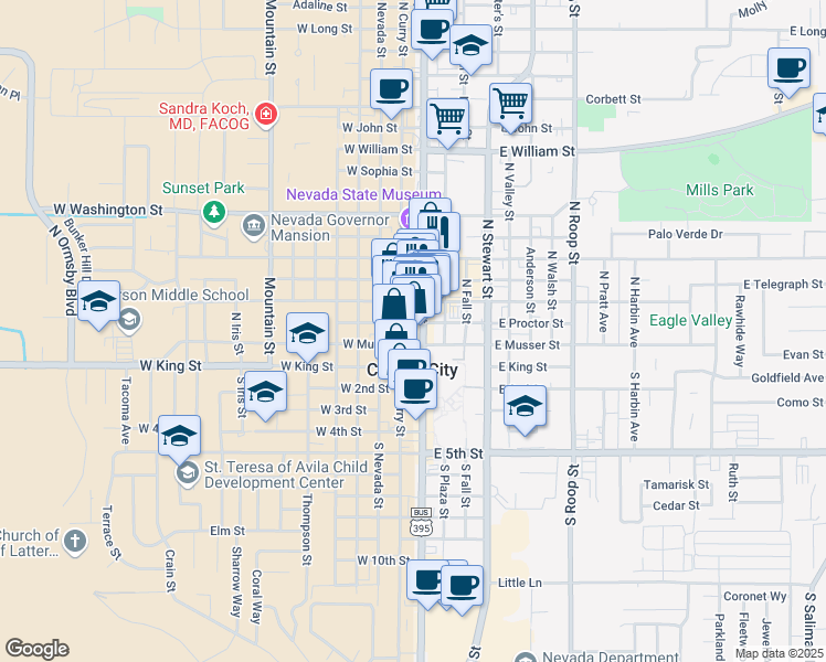 map of restaurants, bars, coffee shops, grocery stores, and more near in Carson City