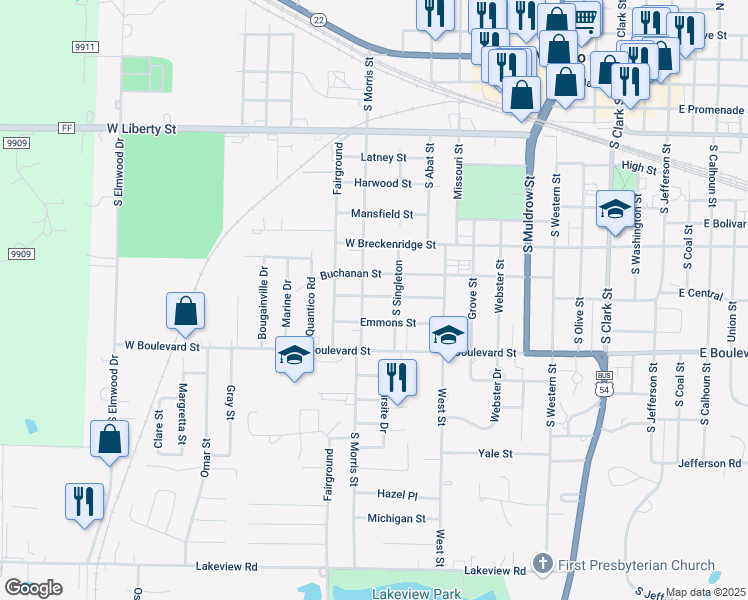 map of restaurants, bars, coffee shops, grocery stores, and more near 1026 Carrico Street in Mexico