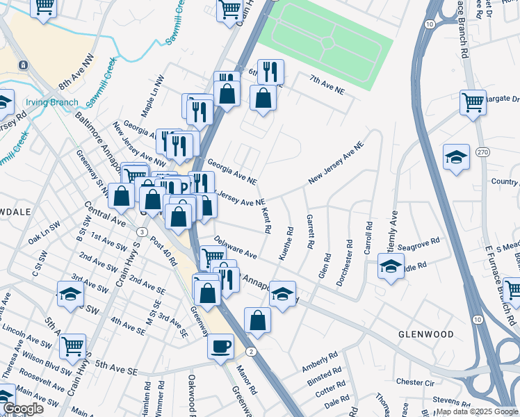 map of restaurants, bars, coffee shops, grocery stores, and more near 101 Independence Avenue Southeast in Washington