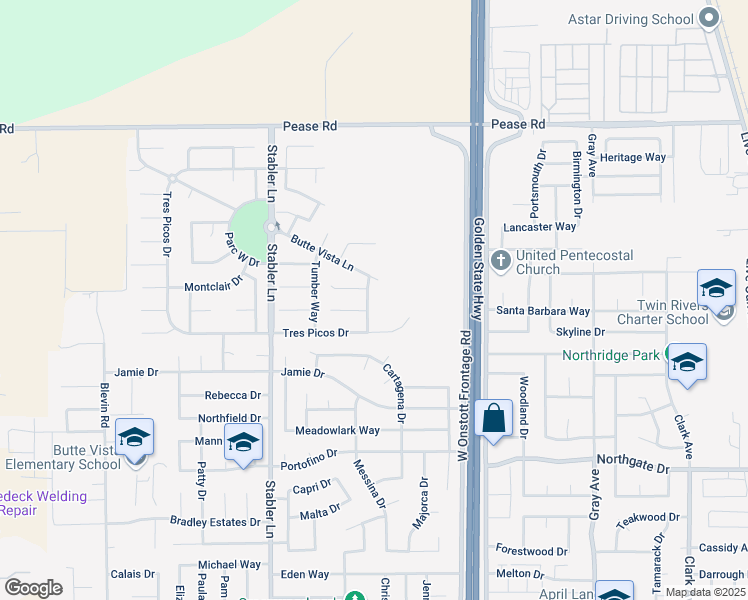 map of restaurants, bars, coffee shops, grocery stores, and more near 1865 Stabler Park Drive in Yuba City