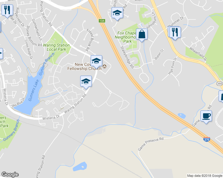 map of restaurants, bars, coffee shops, grocery stores, and more near 11745 Summer Oak Drive in Germantown