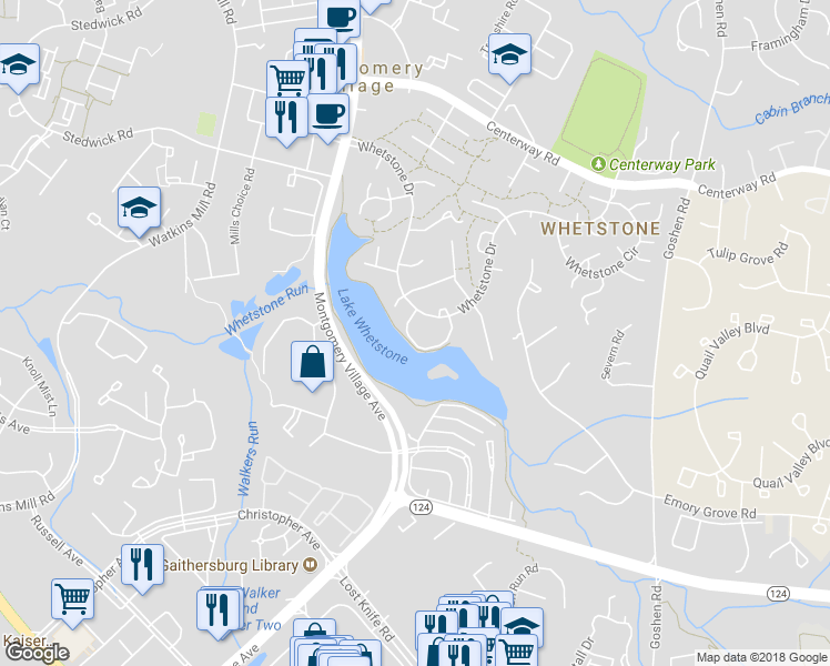 map of restaurants, bars, coffee shops, grocery stores, and more near 9725 Lookout Place in Gaithersburg