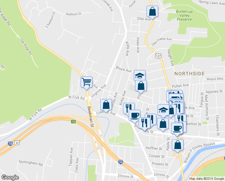 map of restaurants, bars, coffee shops, grocery stores, and more near 1834 Chase Avenue in Cincinnati