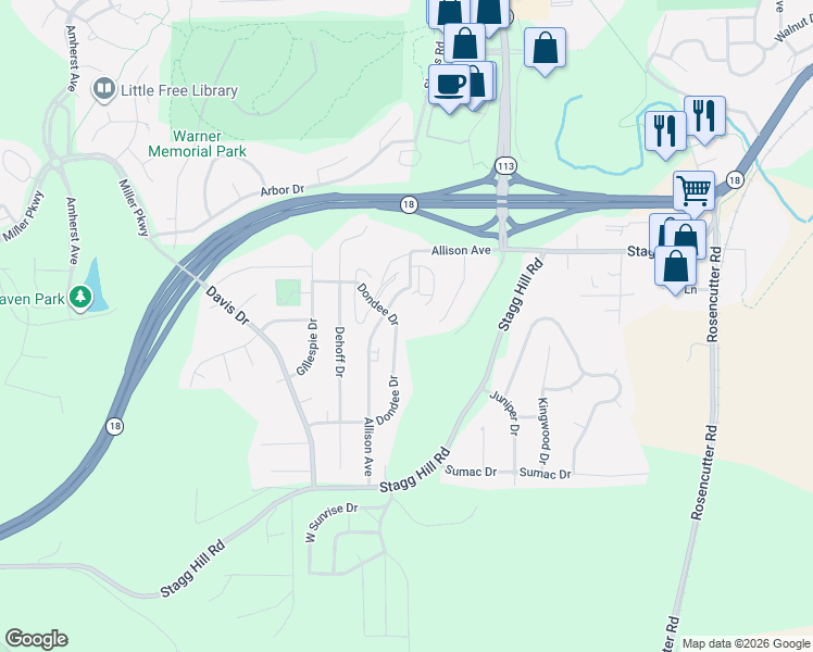 map of restaurants, bars, coffee shops, grocery stores, and more near 808 Dondee Drive in Manhattan