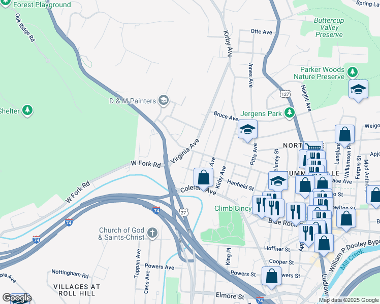 map of restaurants, bars, coffee shops, grocery stores, and more near 1863 Chase Avenue in Cincinnati