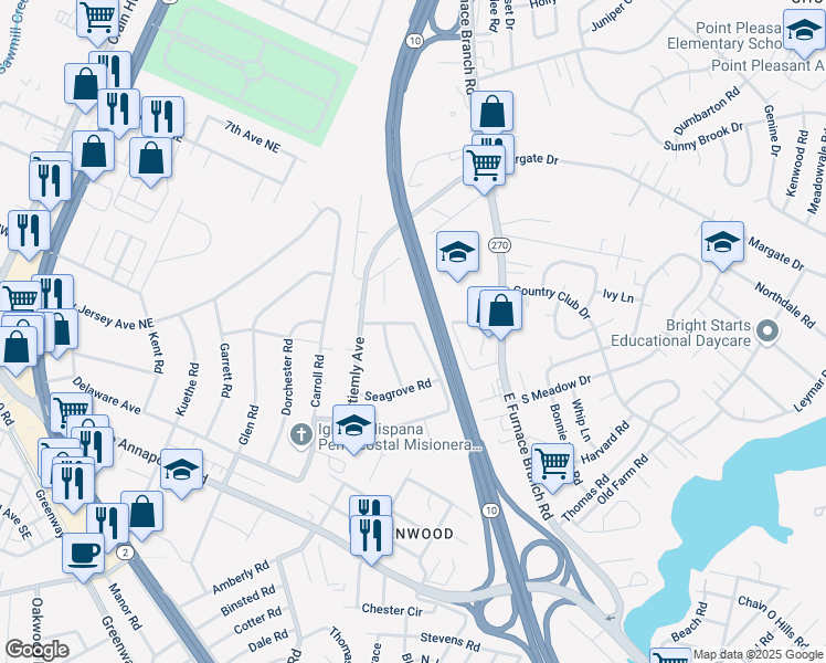 map of restaurants, bars, coffee shops, grocery stores, and more near 312 Madeline Avenue in Glen Burnie
