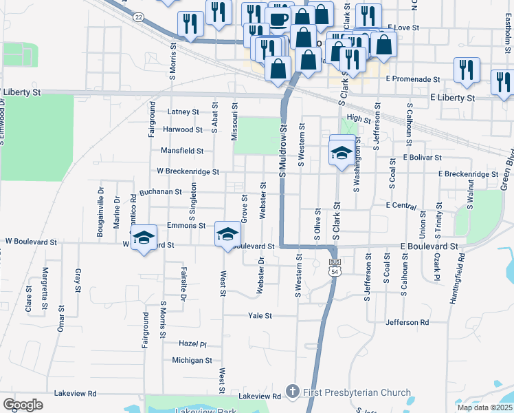 map of restaurants, bars, coffee shops, grocery stores, and more near 827 Webster Street in Mexico