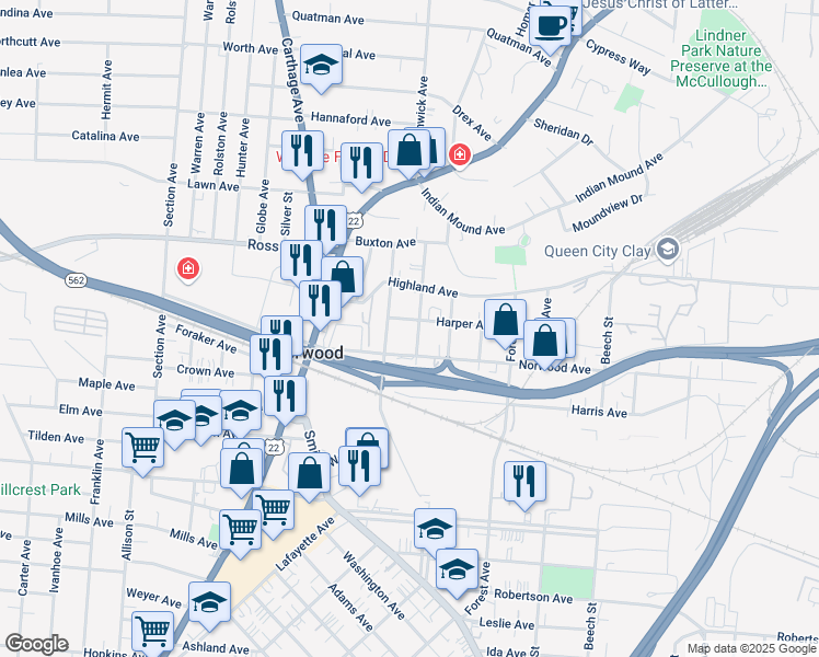 map of restaurants, bars, coffee shops, grocery stores, and more near 4918 Marion Avenue in Cincinnati
