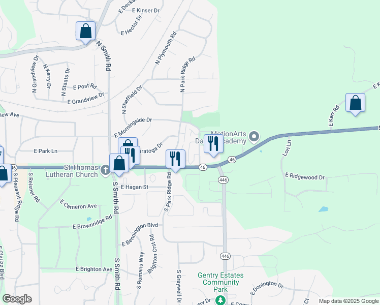 map of restaurants, bars, coffee shops, grocery stores, and more near 4477 East 3rd Street in Bloomington