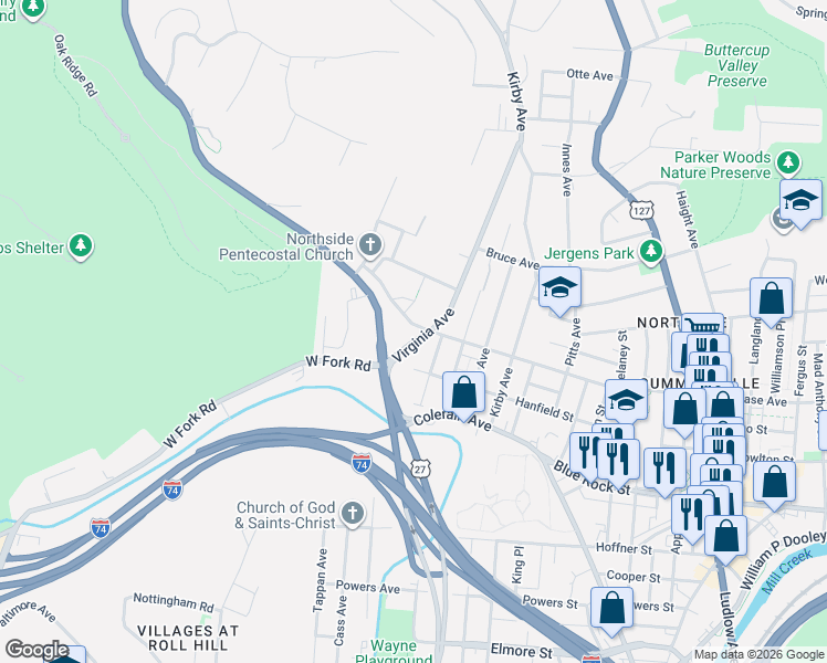 map of restaurants, bars, coffee shops, grocery stores, and more near 1863 Chase Avenue in Cincinnati