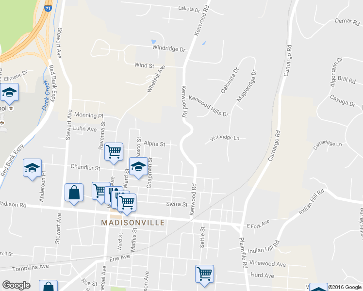 map of restaurants, bars, coffee shops, grocery stores, and more near 5365 Kenwood Road in Cincinnati