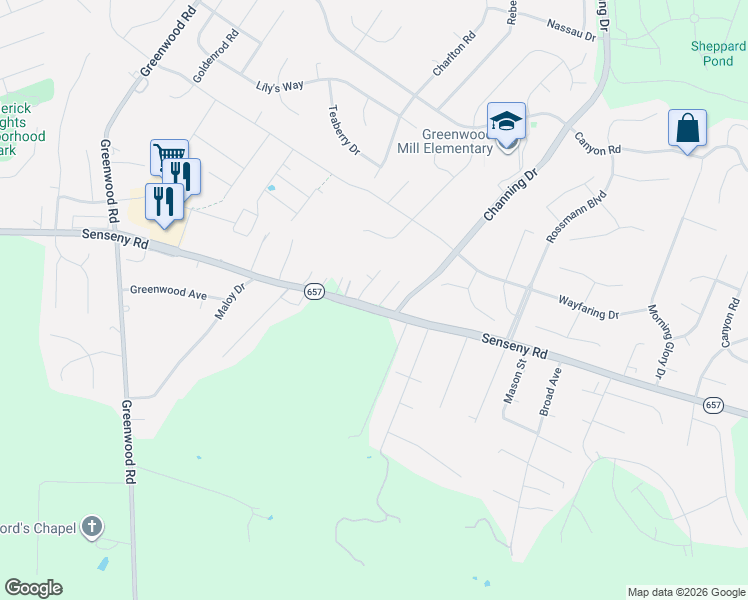 map of restaurants, bars, coffee shops, grocery stores, and more near 101 Parkwood Circle in Winchester
