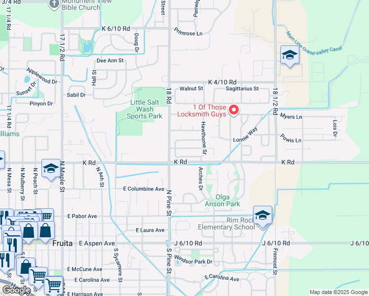map of restaurants, bars, coffee shops, grocery stores, and more near 1154 Woodland Avenue in Fruita