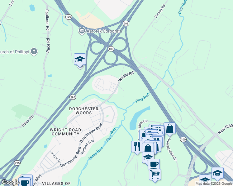 map of restaurants, bars, coffee shops, grocery stores, and more near 7151 Wright Road in Hanover