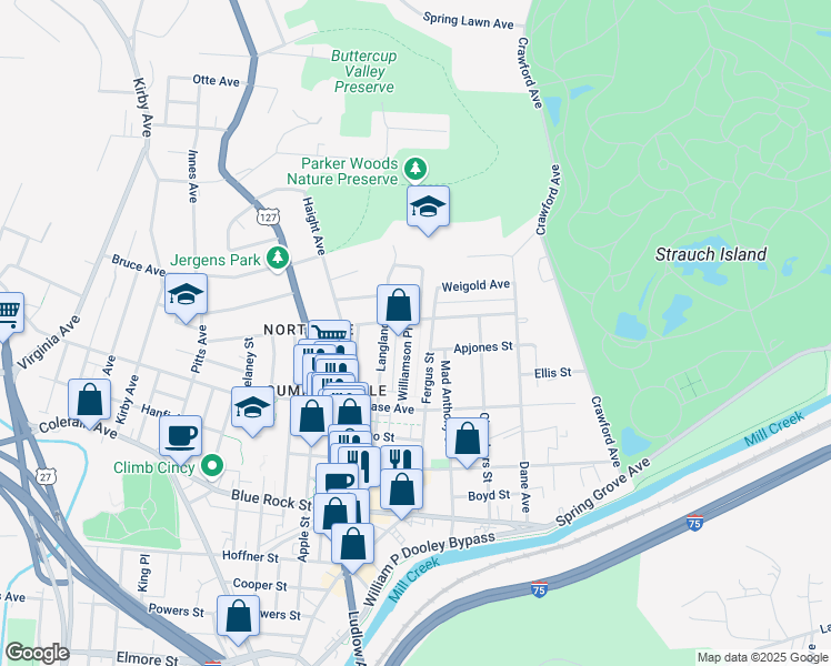map of restaurants, bars, coffee shops, grocery stores, and more near 4254 Williamson Place in Cincinnati