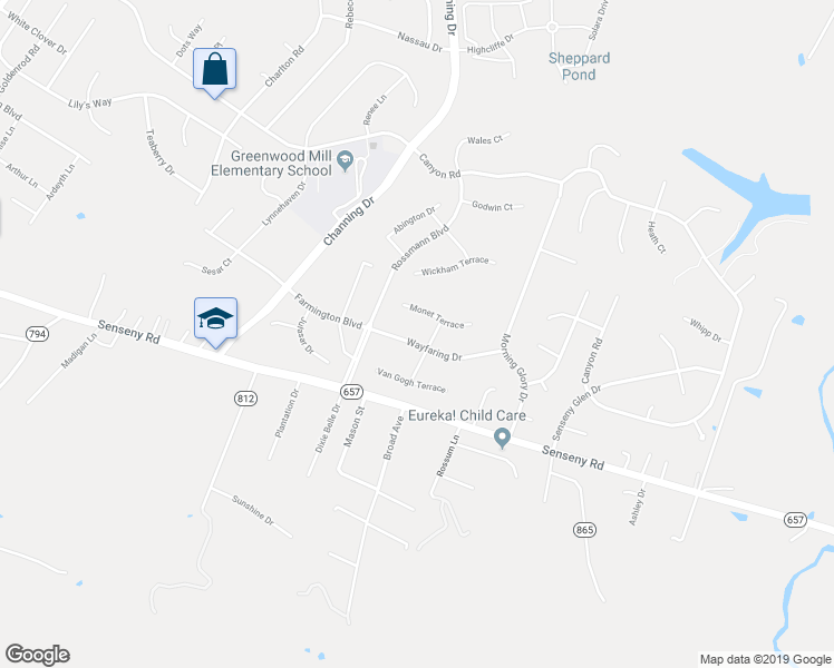 map of restaurants, bars, coffee shops, grocery stores, and more near 202 Wayfaring Drive in Winchester
