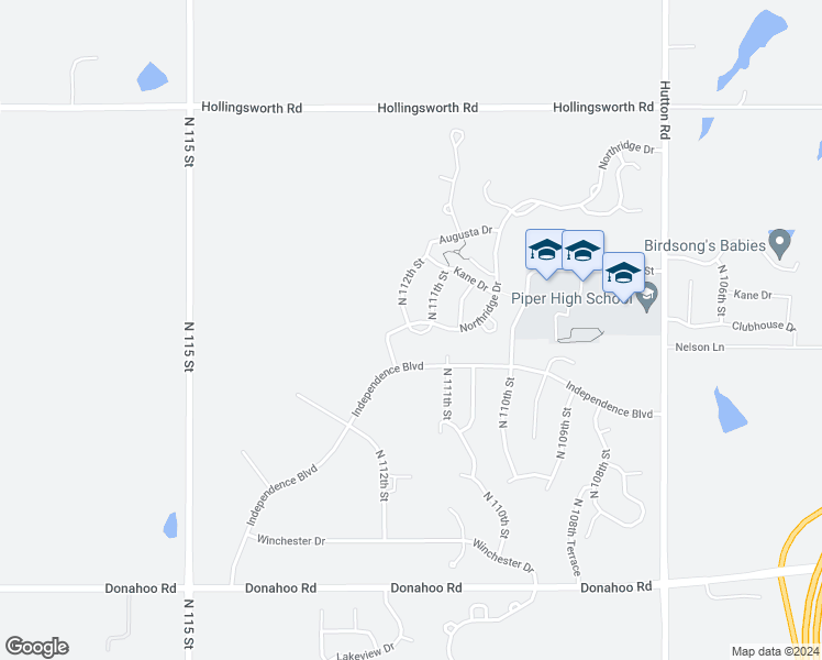 map of restaurants, bars, coffee shops, grocery stores, and more near 21716 Northridge Drive in Kansas City