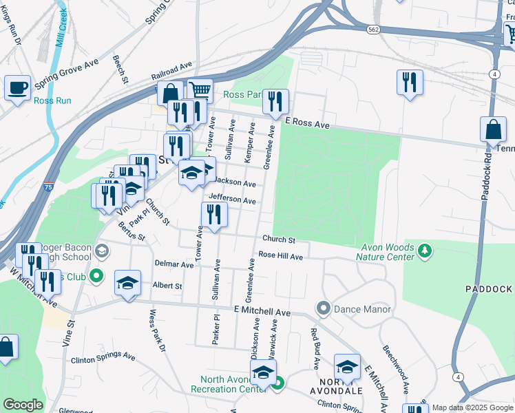 map of restaurants, bars, coffee shops, grocery stores, and more near 4426 Kemper Avenue in Cincinnati
