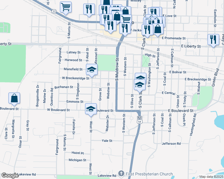 map of restaurants, bars, coffee shops, grocery stores, and more near 827 Webster Street in Mexico