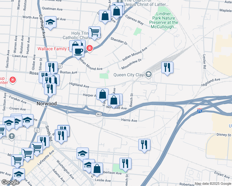 map of restaurants, bars, coffee shops, grocery stores, and more near 4919 Lloyd Avenue in Cincinnati