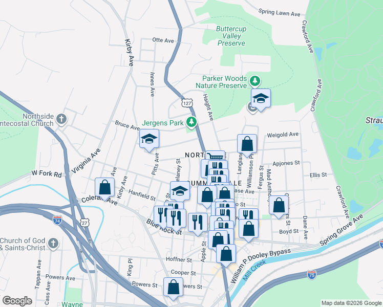 map of restaurants, bars, coffee shops, grocery stores, and more near in Cincinnati