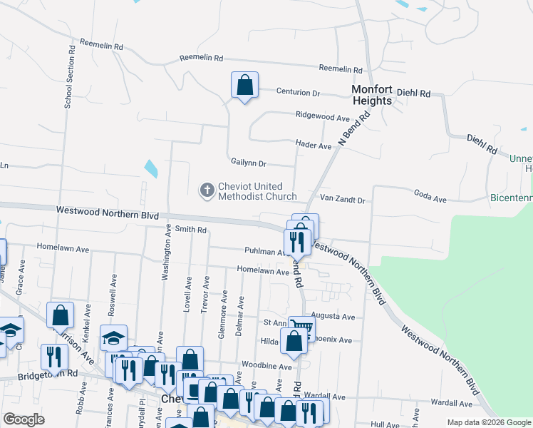 map of restaurants, bars, coffee shops, grocery stores, and more near in Cheviot