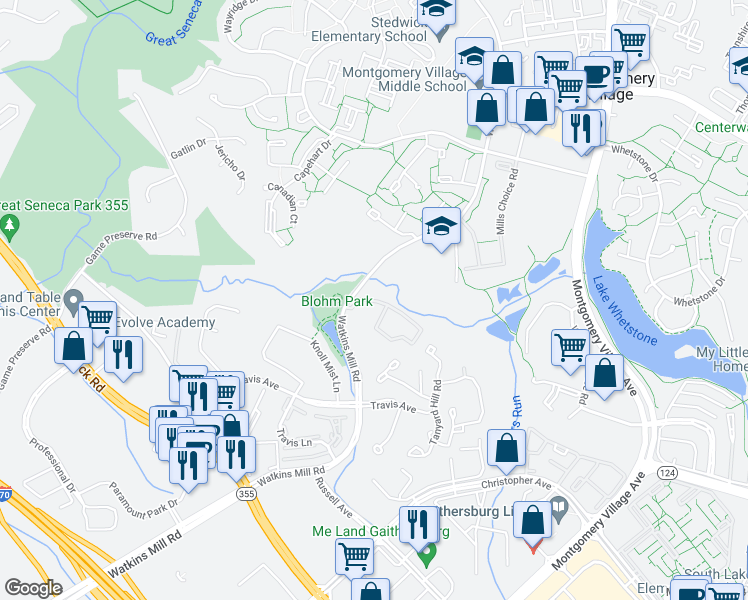 map of restaurants, bars, coffee shops, grocery stores, and more near 952 Windbrooke Drive in Gaithersburg