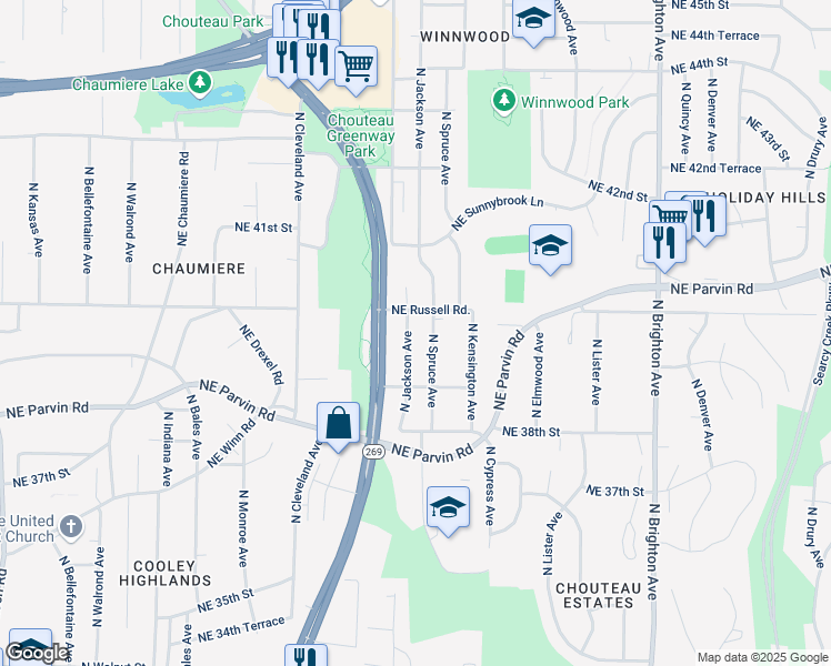 map of restaurants, bars, coffee shops, grocery stores, and more near 3924 North Jackson Avenue in Kansas City