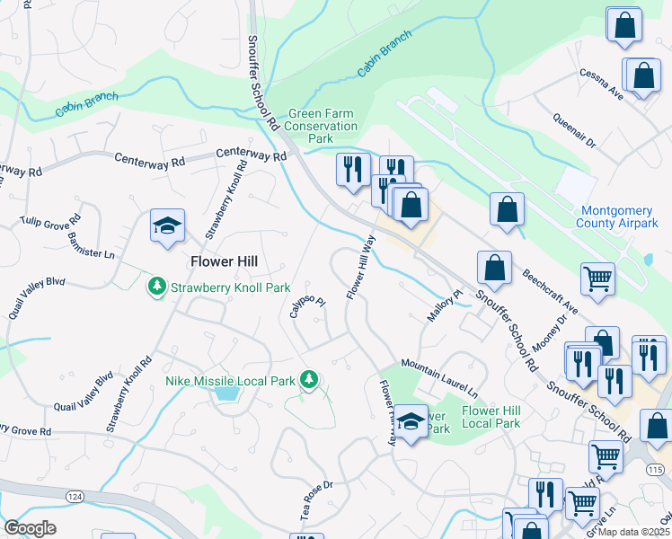 map of restaurants, bars, coffee shops, grocery stores, and more near 18717 Blue Violet Lane in Gaithersburg