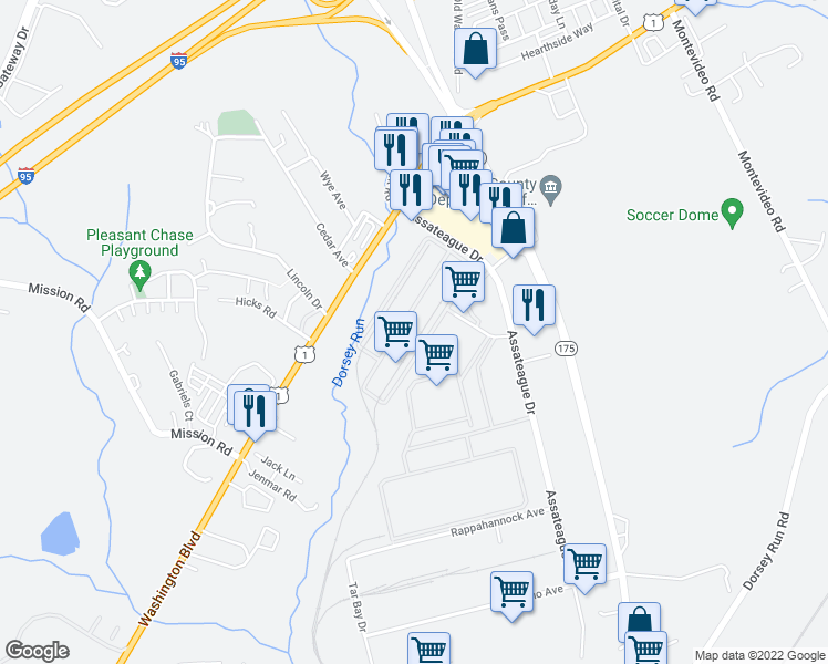 map of restaurants, bars, coffee shops, grocery stores, and more near 7470 Conowingo Avenue in Jessup