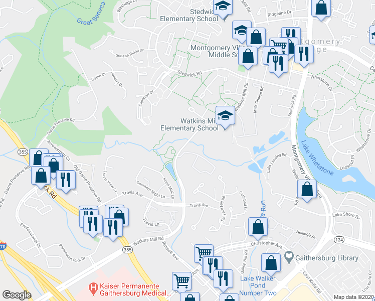 map of restaurants, bars, coffee shops, grocery stores, and more near 926 Windbrooke Drive in Gaithersburg