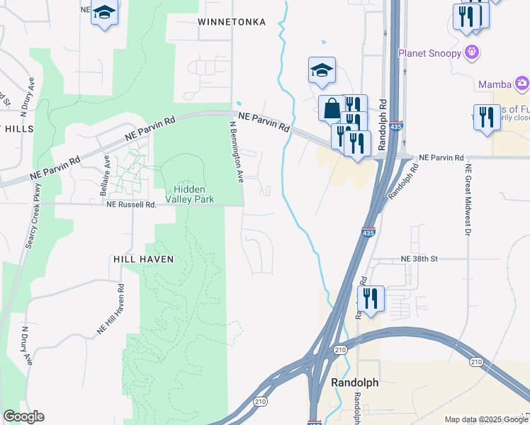 map of restaurants, bars, coffee shops, grocery stores, and more near 4027 North Bennington Avenue in Randolph