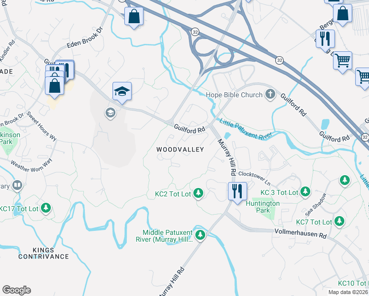 map of restaurants, bars, coffee shops, grocery stores, and more near 8909 Early April Way in Columbia
