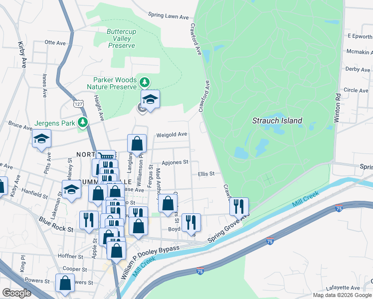 map of restaurants, bars, coffee shops, grocery stores, and more near 4312 Dane Avenue in Cincinnati